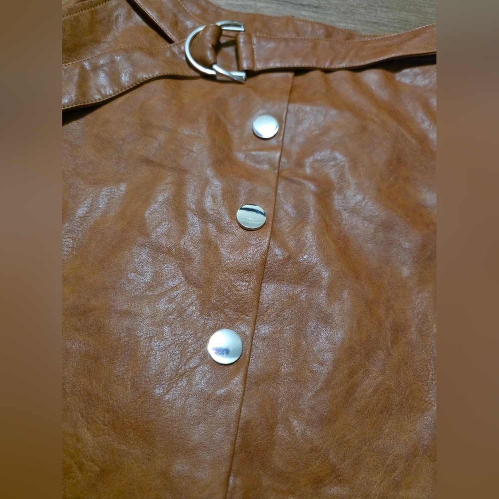 Zara Brown Leather Skirt Size S with Button Detail - Picture 5 of 10